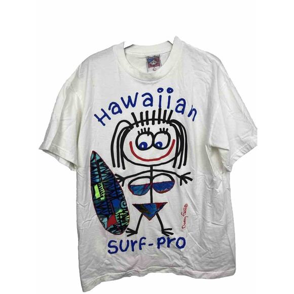 Danny First Tops - Vintage American Surf-Pro Danny First T-Shirt - Size Large Made in USA